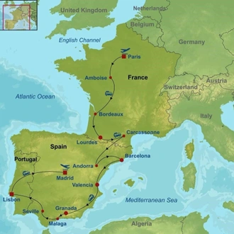 tourhub | Indus Travels | Paris Lourdes and Best of Spain and Portugal | Tour Map