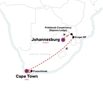 tourhub | G Adventures | South Africa: Kruger Wildlife Tracking & Vineyards | Tour Map