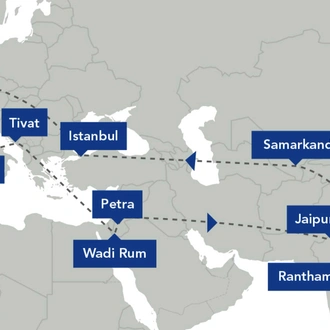 tourhub | Saga Holidays | Captivating Cultures: A Grand Tour from Rome to Rajasthan by Private Jet | Tour Map