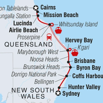 tourhub | Intrepid Travel | Sydney to Cairns Adventure | Tour Map