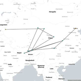 tourhub | Oasis Overland | Kashgar To Beijing (21 Days) China & Tibet Explorer | Tour Map