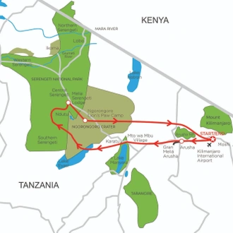 tourhub | Tanzania Royal Tours and Safaris | 3 Days Tanzania Serengeti private Camping Royal Tour | Tour Map