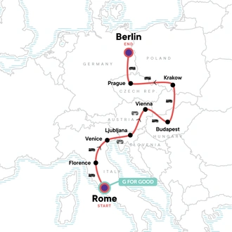 tourhub | G Adventures | Rome to Berlin: Piazzas, Pilsners & the Past | Tour Map