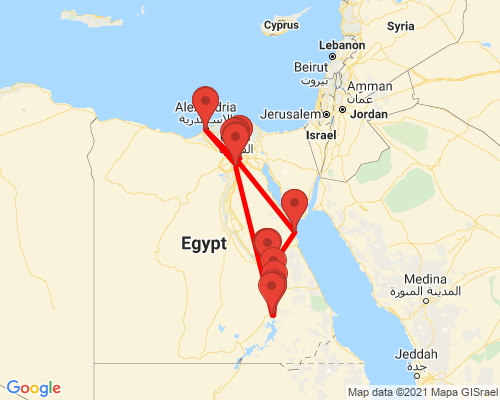 tourhub | Egypt Best Vacations | 15 Day Egypt Tour: Cairo, Alexandria, Hurghada, Luxor, Aswan And Nile Cruise | Tour Map