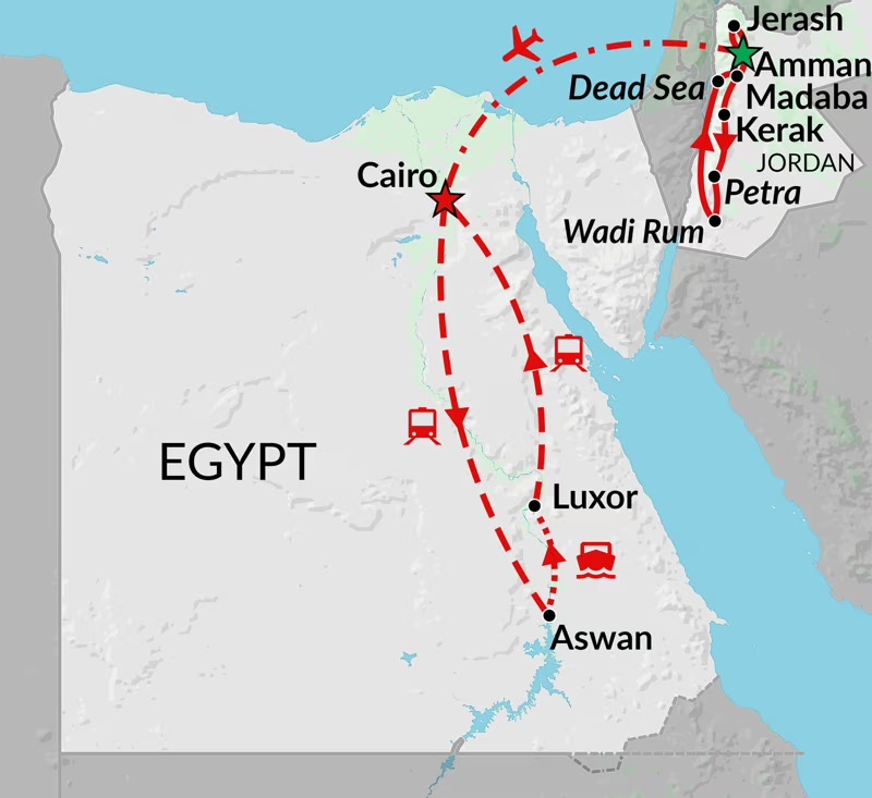 tourhub | Encounters Travel | Jordan & Egypt Express Tour | Tour Map
