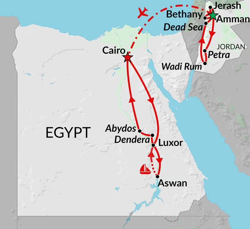 tourhub | Encounters Travel | Jordan & Egypt Explorer | Tour Map
