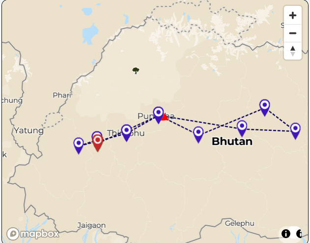 tourhub | World Tour Plan | Bhutan Spiritual & Wellness Tour | Tour Map