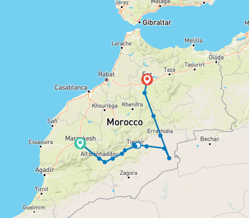 tourhub | Best Tours Morocco | SAHARA EXPERIENCE (Private Guided tour/ 4 Star Hotels) | Tour Map