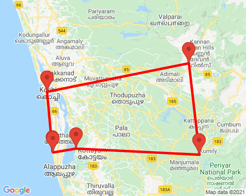 tourhub | Agora Voyages | Kerala Tea Estate, Backwater & Marari Beach Tour | Tour Map