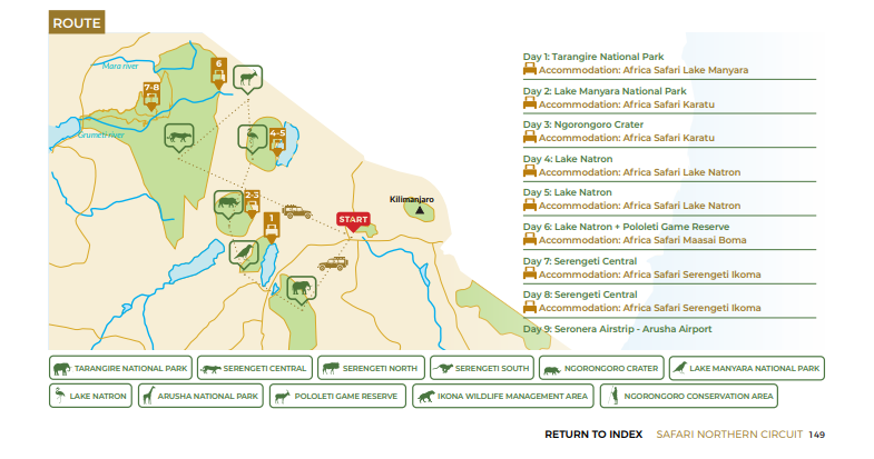 tourhub | Beach and Safari Holidays | Tanzanian Grand Safari Expedition: From Elephants to Flamingos | Tour Map