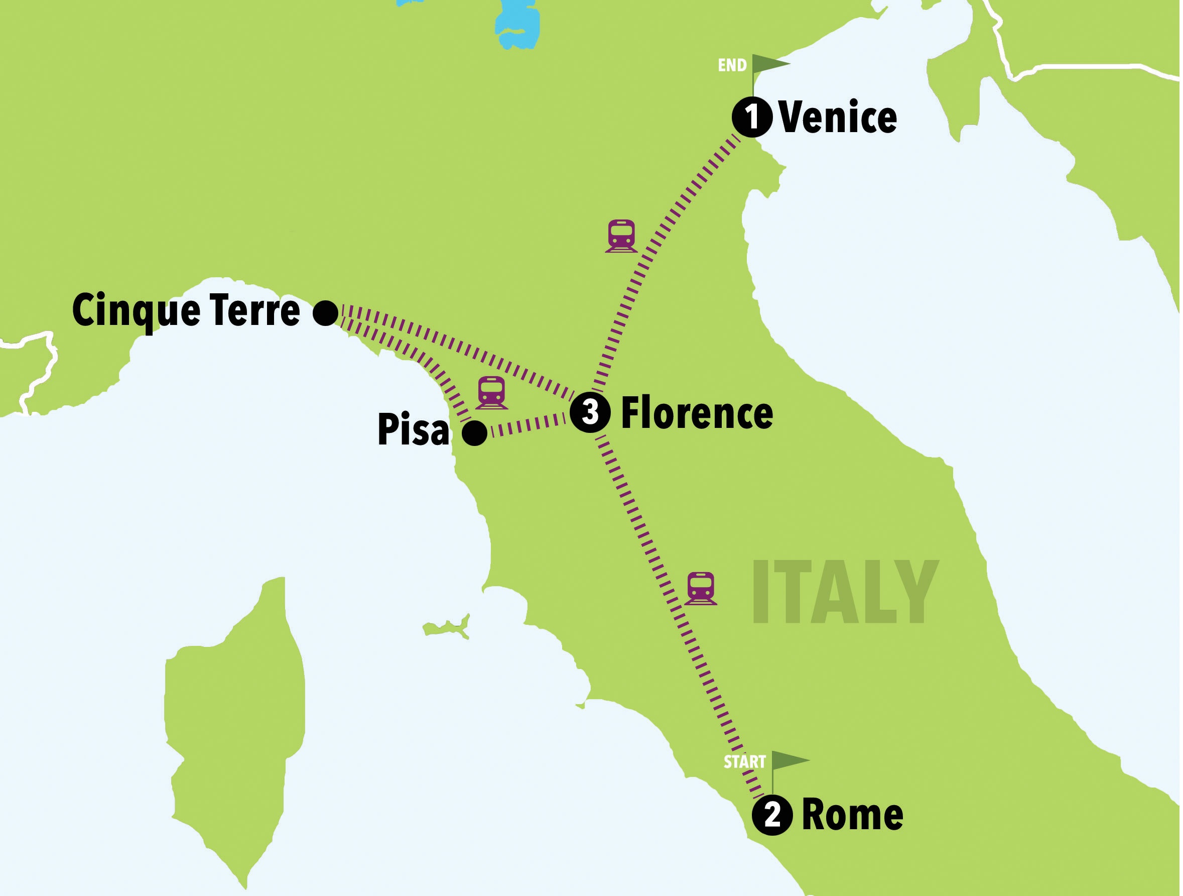 tourhub | Italy on a Budget tours | Rome, Florence, Cinque Terre & Venice in 7 Days! | Tour Map