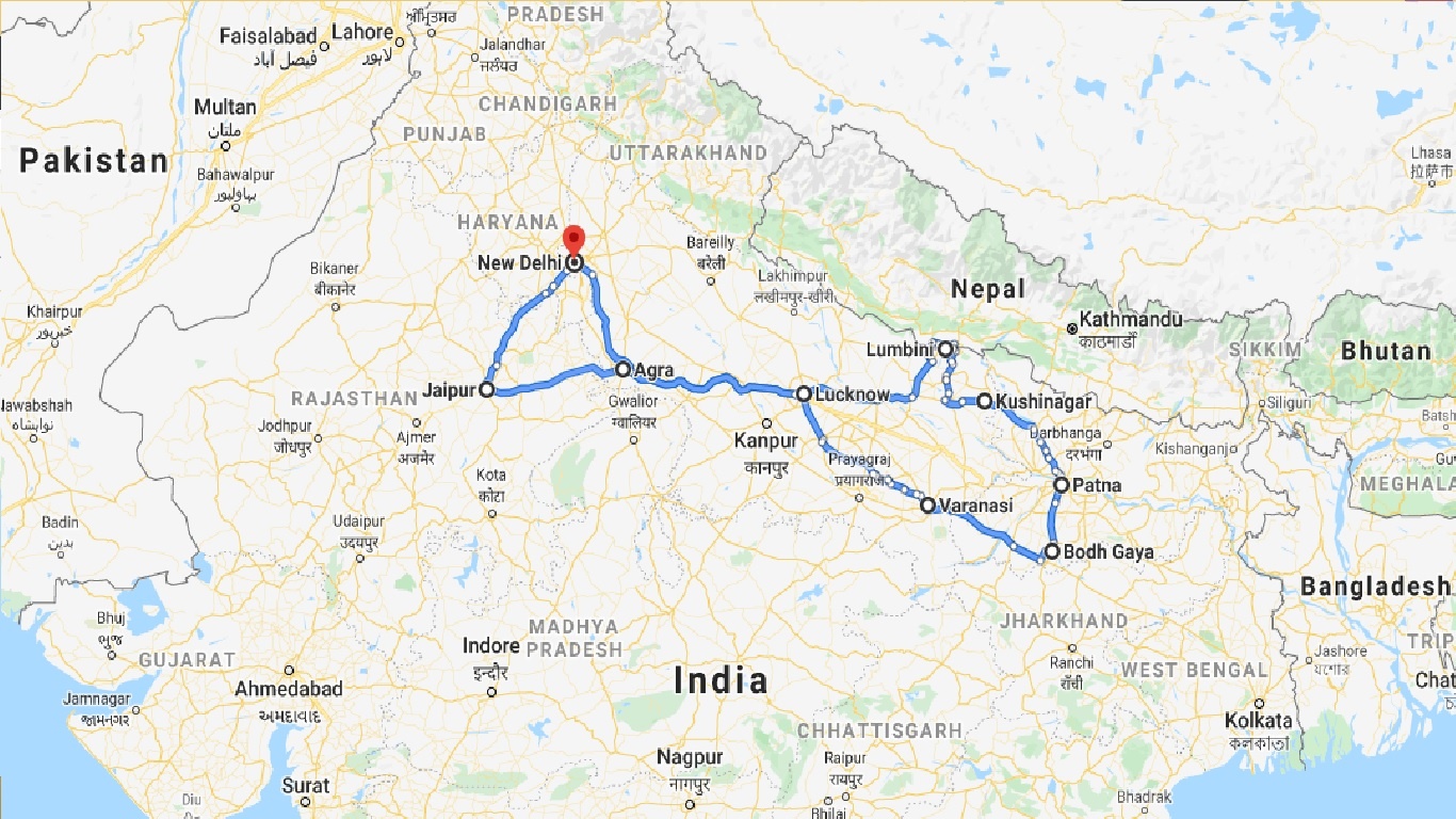 tourhub | Panda Experiences | Golden Triangle with Buddhist Tour | Tour Map