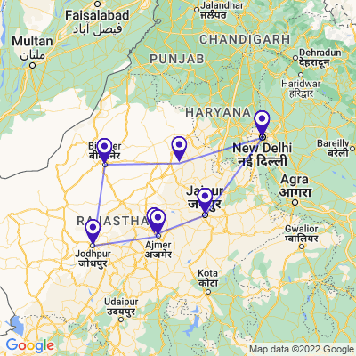 tourhub | Panda Experiences | Rajasthan Highlights Tour | Tour Map