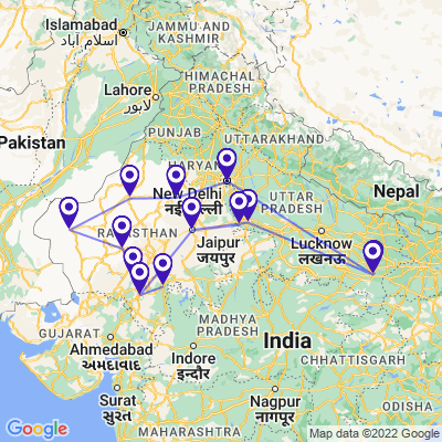 tourhub | Panda Experiences | Rajasthan with Varanasi Tour | Tour Map