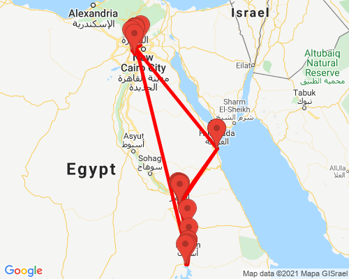 tourhub | Egypt Best Vacations | 10 Day Egypt Tour: Cairo, Hurghada, Luxor, Aswan And Nile Cruise | Tour Map