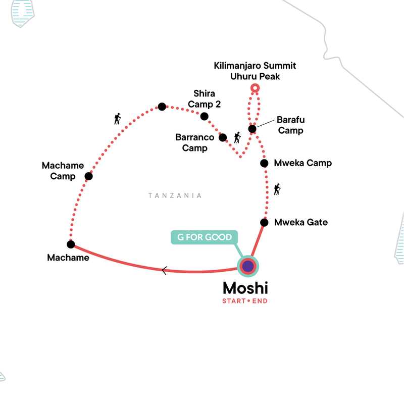 tourhub | Kilimanjaro Lifetime Adventures | 7 Days Kilimanjaro Hiking via Machame Route | Tour Map