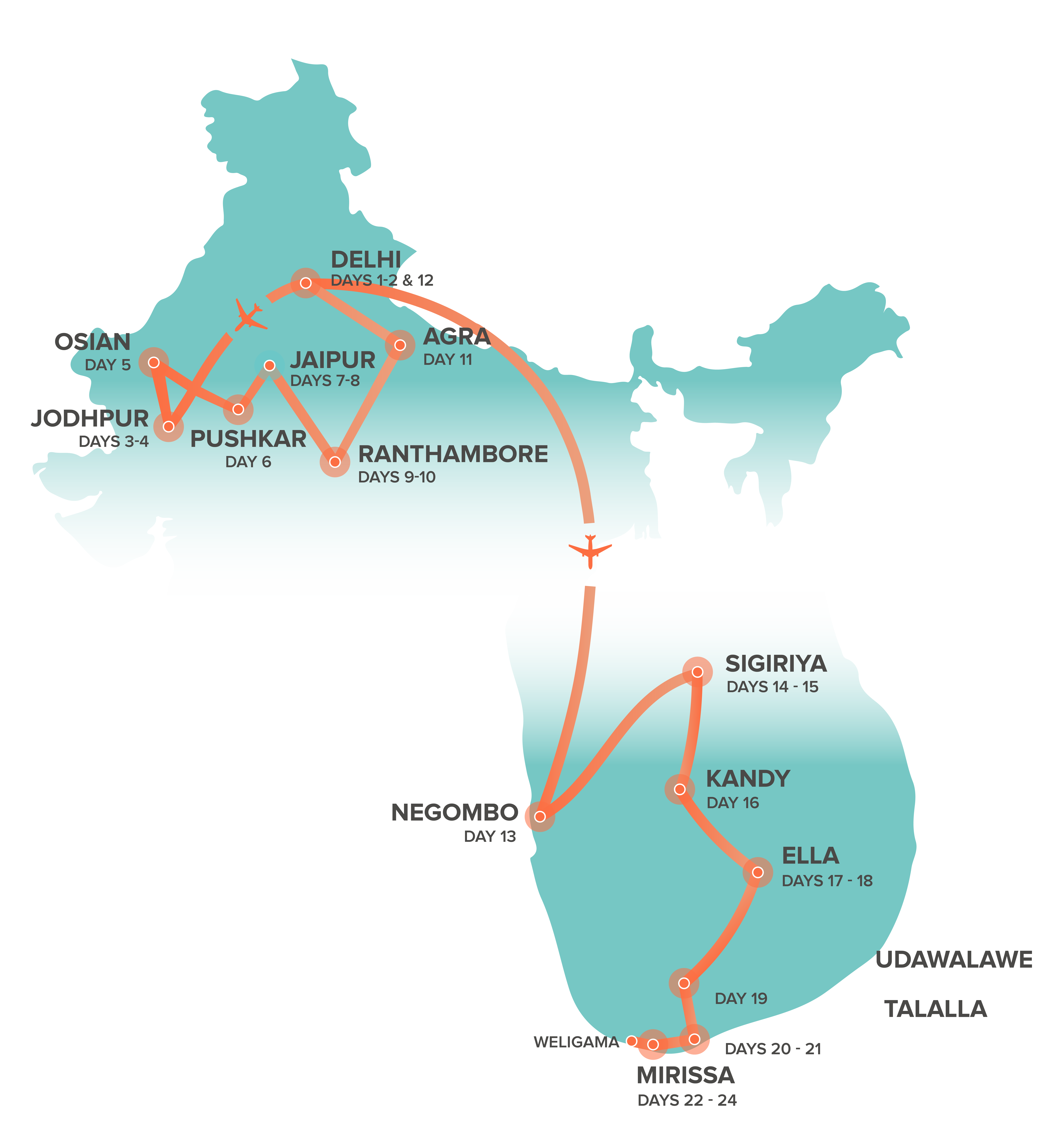 tourhub | Intro Travel | India + Sri Lanka Experience 24 Day | Tour Map