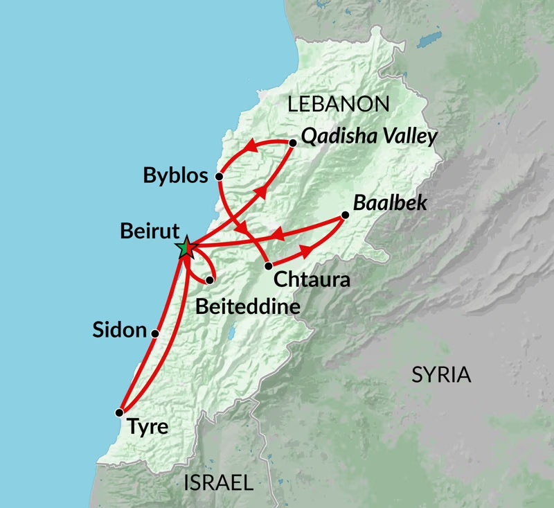 tourhub | Encounters Travel | Lebanon Encounters Tour | Tour Map