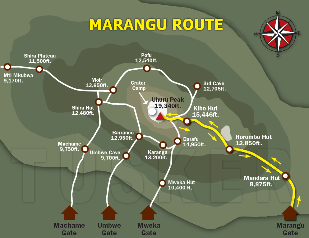 tourhub | Burigi Chato Safaris | 6 days 5 Night Kilimanjaro Hiking tour via Marangu route from Arusha and Moshi Tanzania in 2023, 2024 and 2025 with BURIGI CHATO SAFARIS. | Tour Map