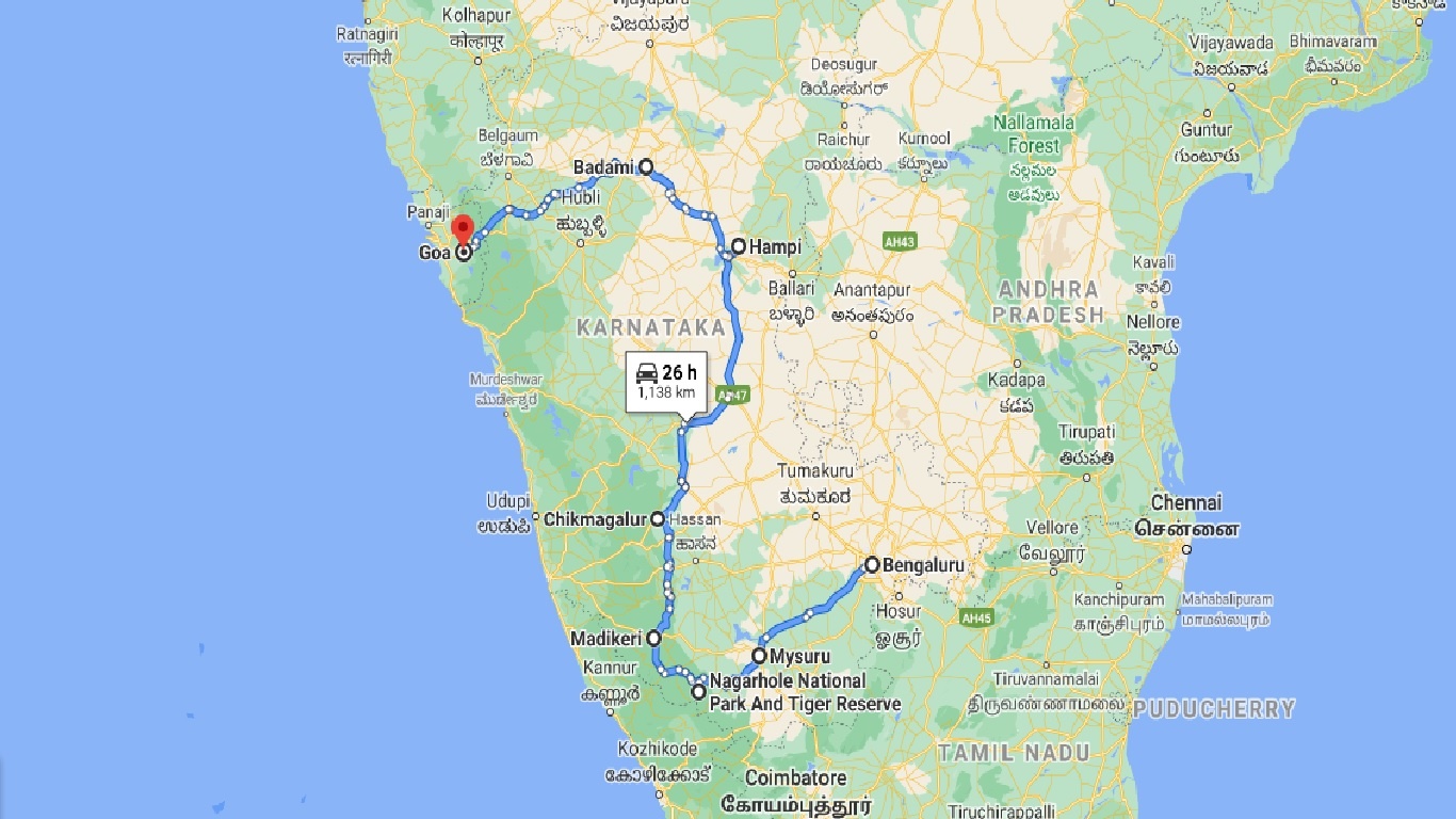 tourhub | UncleSam Holidays | Amazing Karnataka with Goa | Tour Map