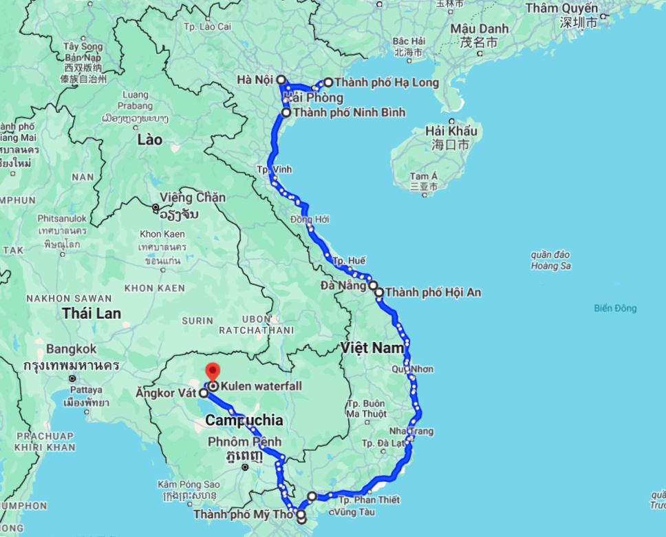 tourhub | CONNEK TRIP | 15-DAY EXPLORE VIETNAM - CAMBODIA: Hanoi - Ninh Binh - Ha Long Bay - Da Nang - Hoi An - HCMC - Mekong Delta - Siem Reap | Tour Map