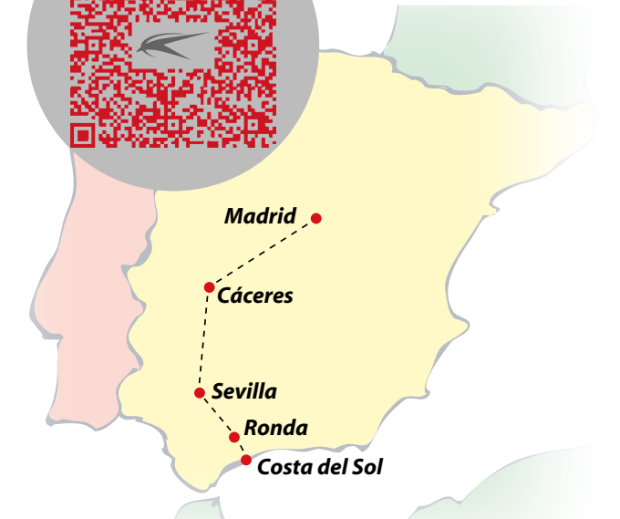 tourhub | VPT TOURS | 3 days Cáceres, Seville & Costa del Sol (Thursdays) | Tour Map