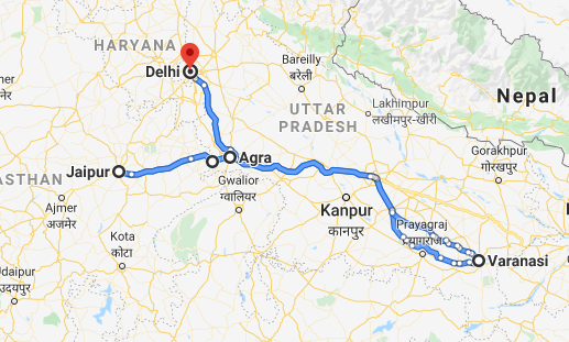 tourhub | Alkof Holidays | Golden Triangle with Varanasi Budget Tour | Tour Map