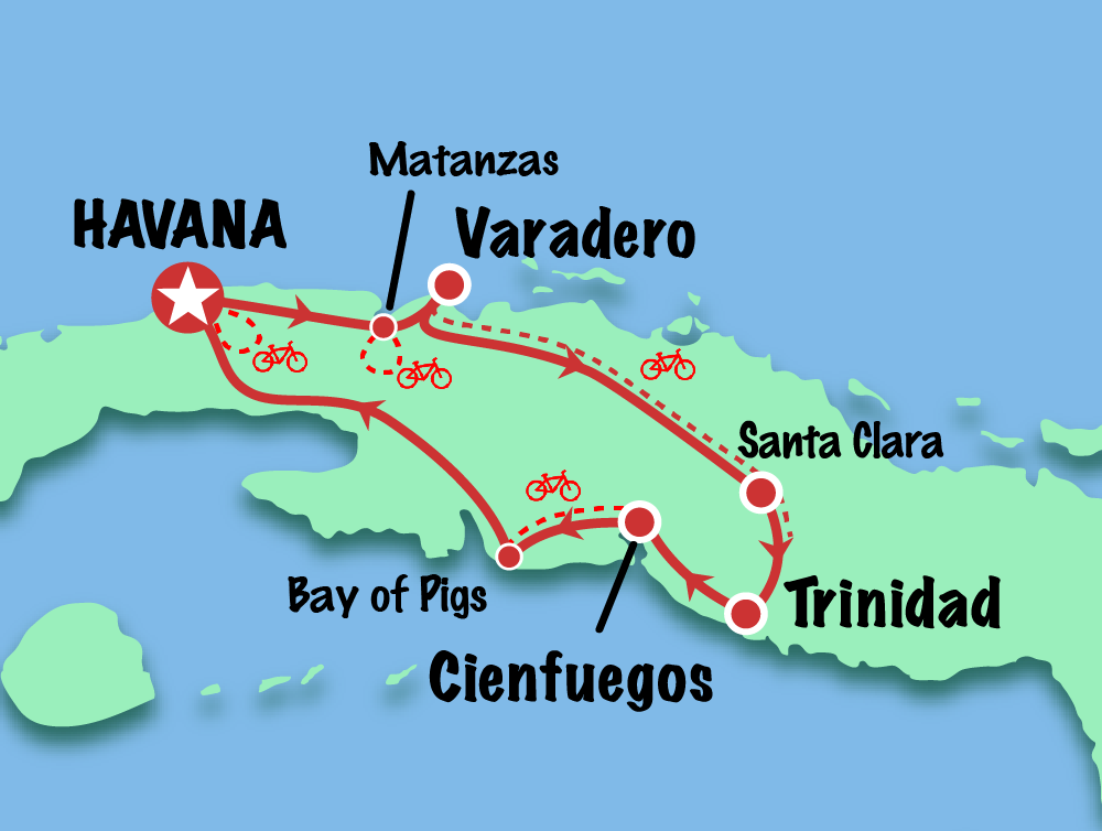 tourhub | Cuban Adventures | Cuba Cycling Tour -WOMEN ONLY | Tour Map