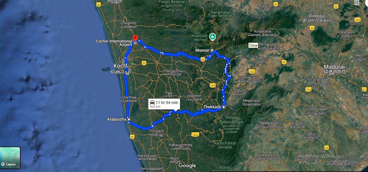 tourhub | The Voyages India | Cochin: 04 Night/05 Day Kerala Tour | Tour Map