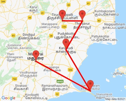 tourhub | Agora Voyages | Active Large Temples of South India | AGORA409 | Route Map