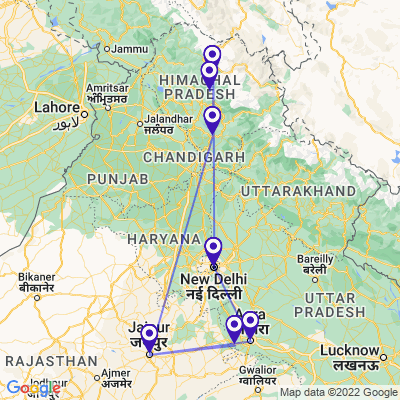 tourhub | Panda Experiences | Golden Triangle Tour with Shimla & Manali | Tour Map