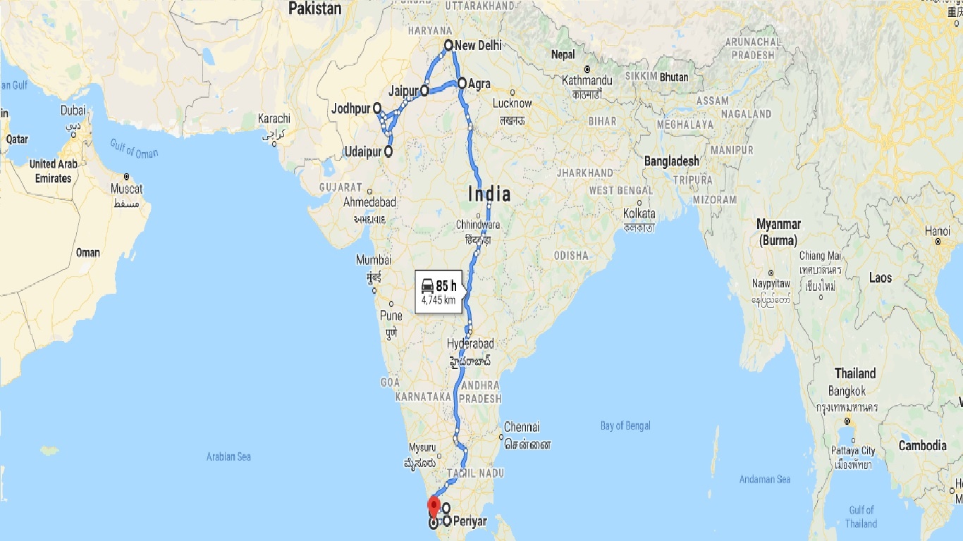 tourhub | UncleSam Holidays | South and North India Tour | Tour Map