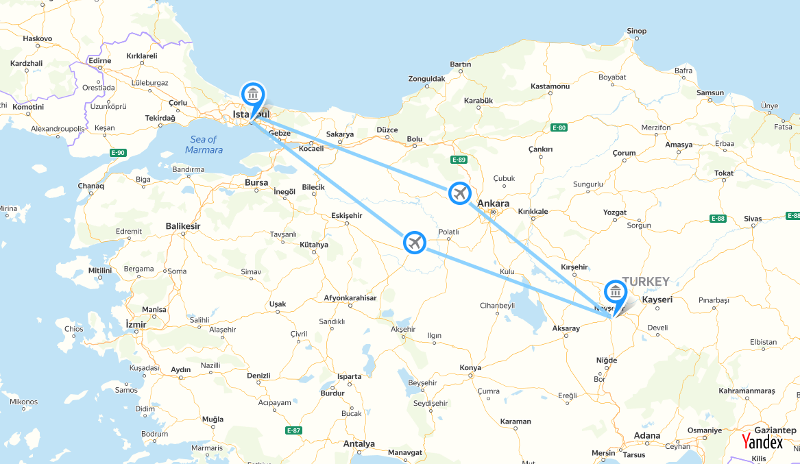 tourhub | Tour Altinkum Travel | Istanbul&Cappadocia-Six Days | 39776P120 | Route Map