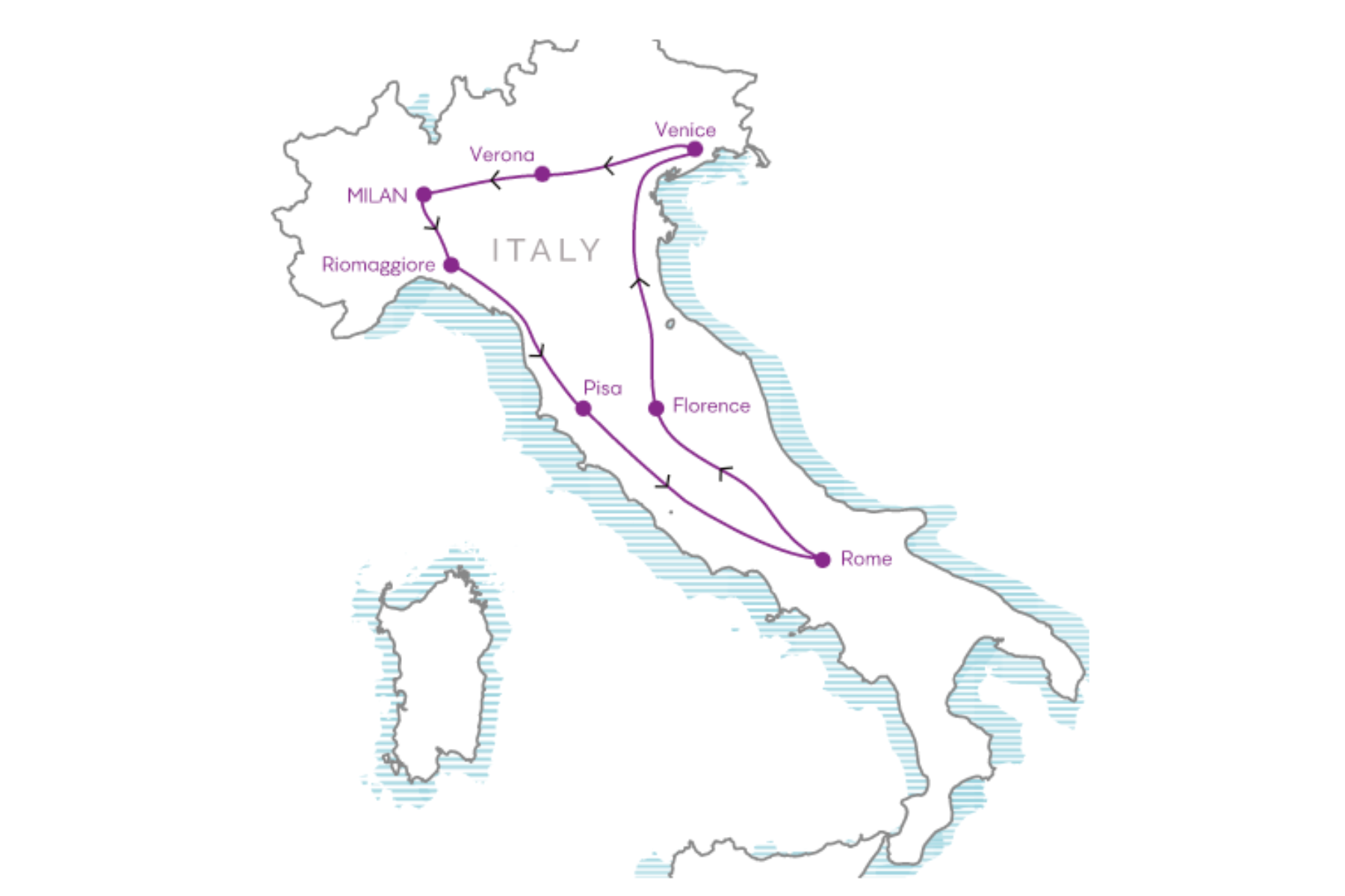 tourhub | U. | 10-Days Italy Pizza & Pasta - Euro Rail Trail | Tour Map