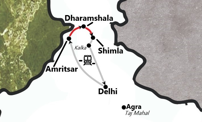tourhub | Travel N Tours India | Himalayas Tour By Train with Amritsar [Golden Temple] & Shimla Toy Train Tour [10 Days] | Tour Map