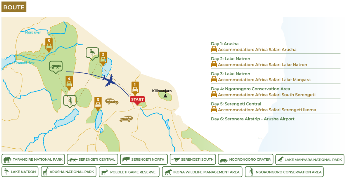 tourhub | Beach and Safari Holidays | Safari Through the Serengeti and More! | Tour Map