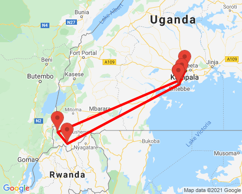 tourhub | Kent Safari Tours | 5 Days Bwindi, Lake Bunyonyi And Lake Mburo National Parks | Tour Map