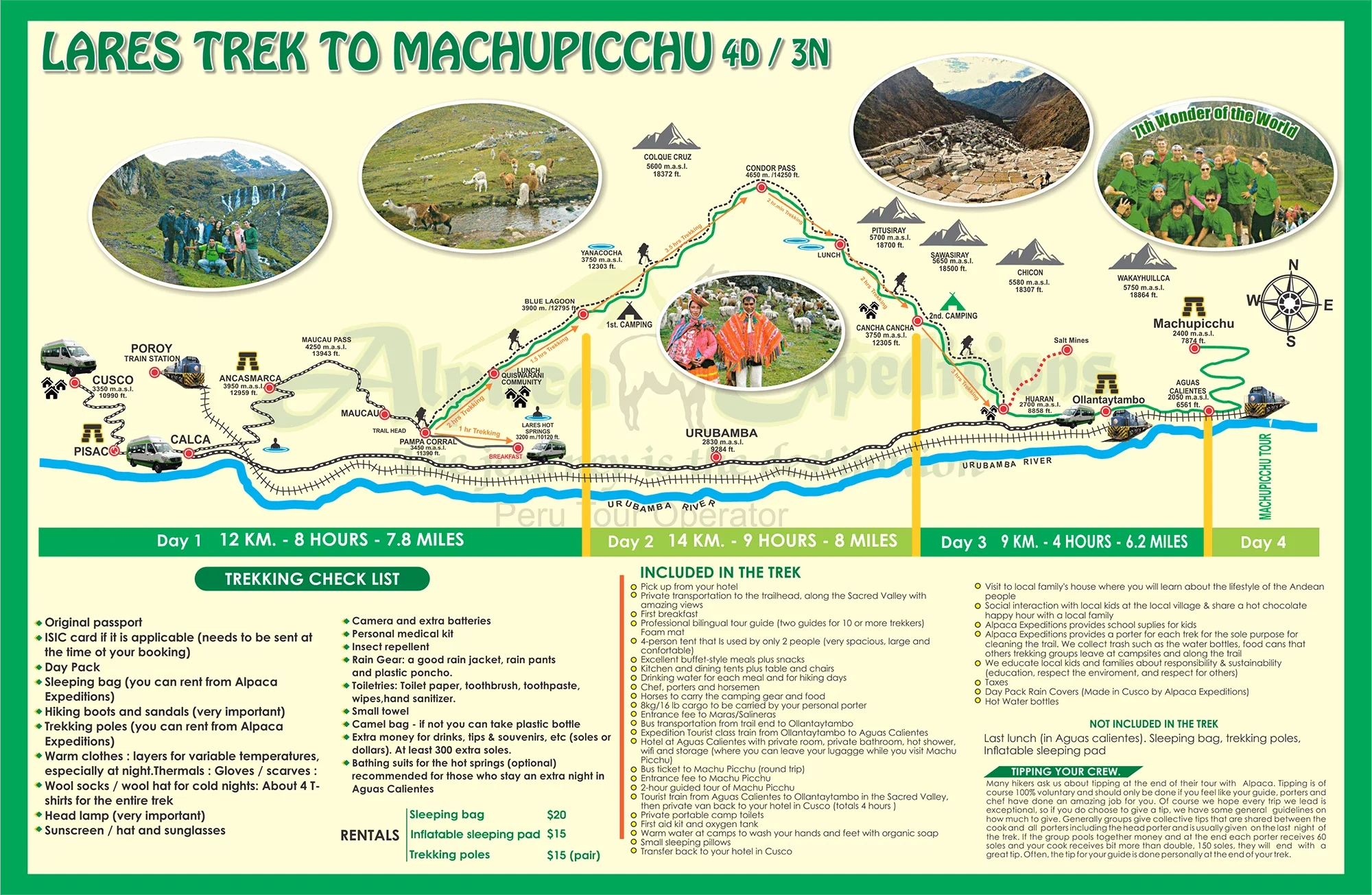 tourhub | Alpaca Expeditions | Lares Trek to Machu Picchu - 4 Days / 3 Nights | Tour Map