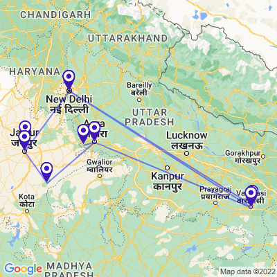 tourhub | Panda Experiences | India Highlights with Varanasi | Tour Map