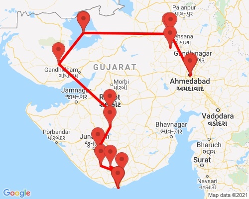 tourhub | Agora Voyages | Historical Sights, Regal Cities & Wildlife Sanctuaries of Gujarat | Tour Map