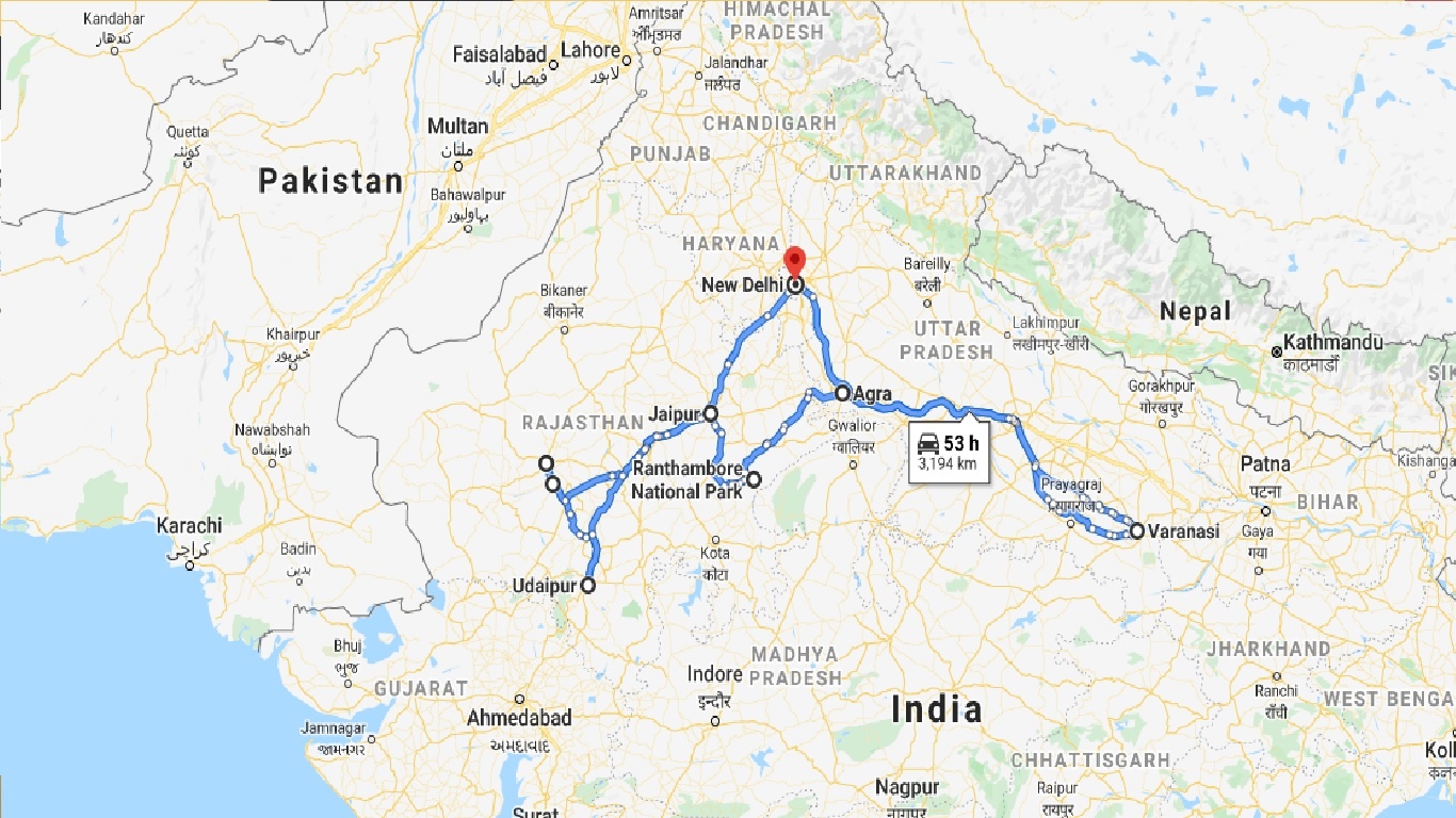 tourhub | Holidays At | The Grand Tour of India | Tour Map