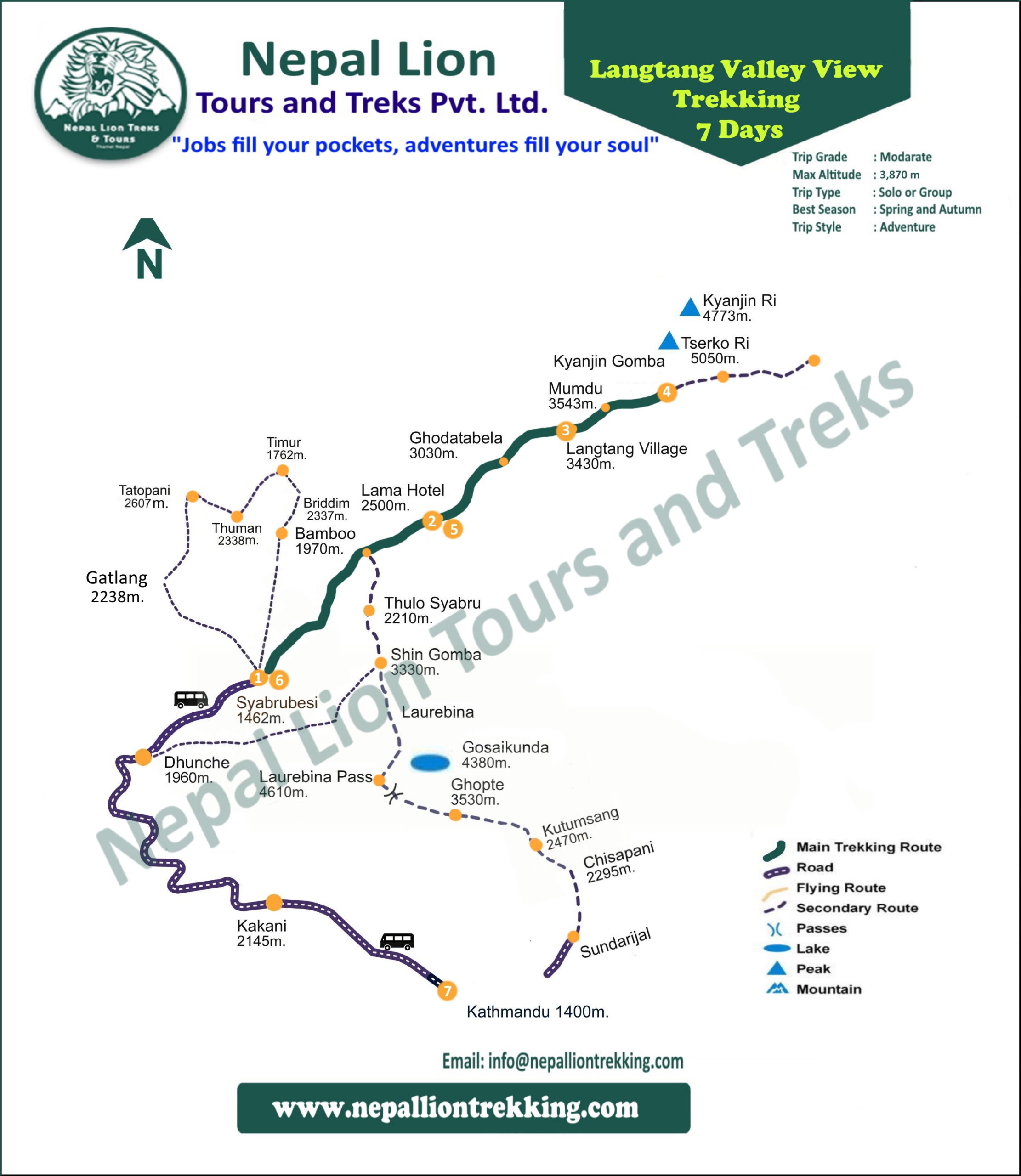 tourhub | Nepal Lion Tours and Treks | 7D6N Langtang Valley Trek from Kathmandu | Tour Map