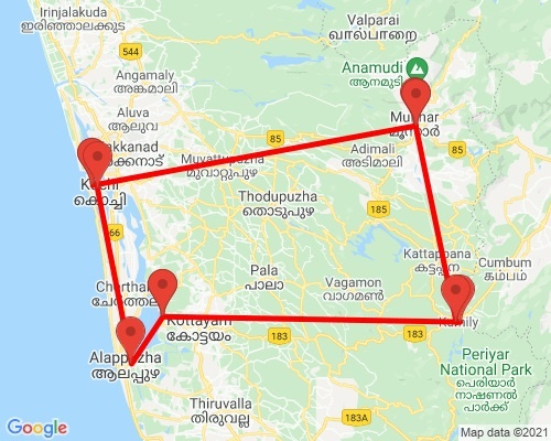 tourhub | Agora Voyages | Kerala Tea Estate, Spice Plantation & Backwater | Tour Map