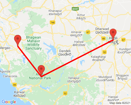 tourhub | Agora Voyages | Hubli to Anshi National Park (Kali Tiger Reserve) & Goa Beach Tour | Tour Map