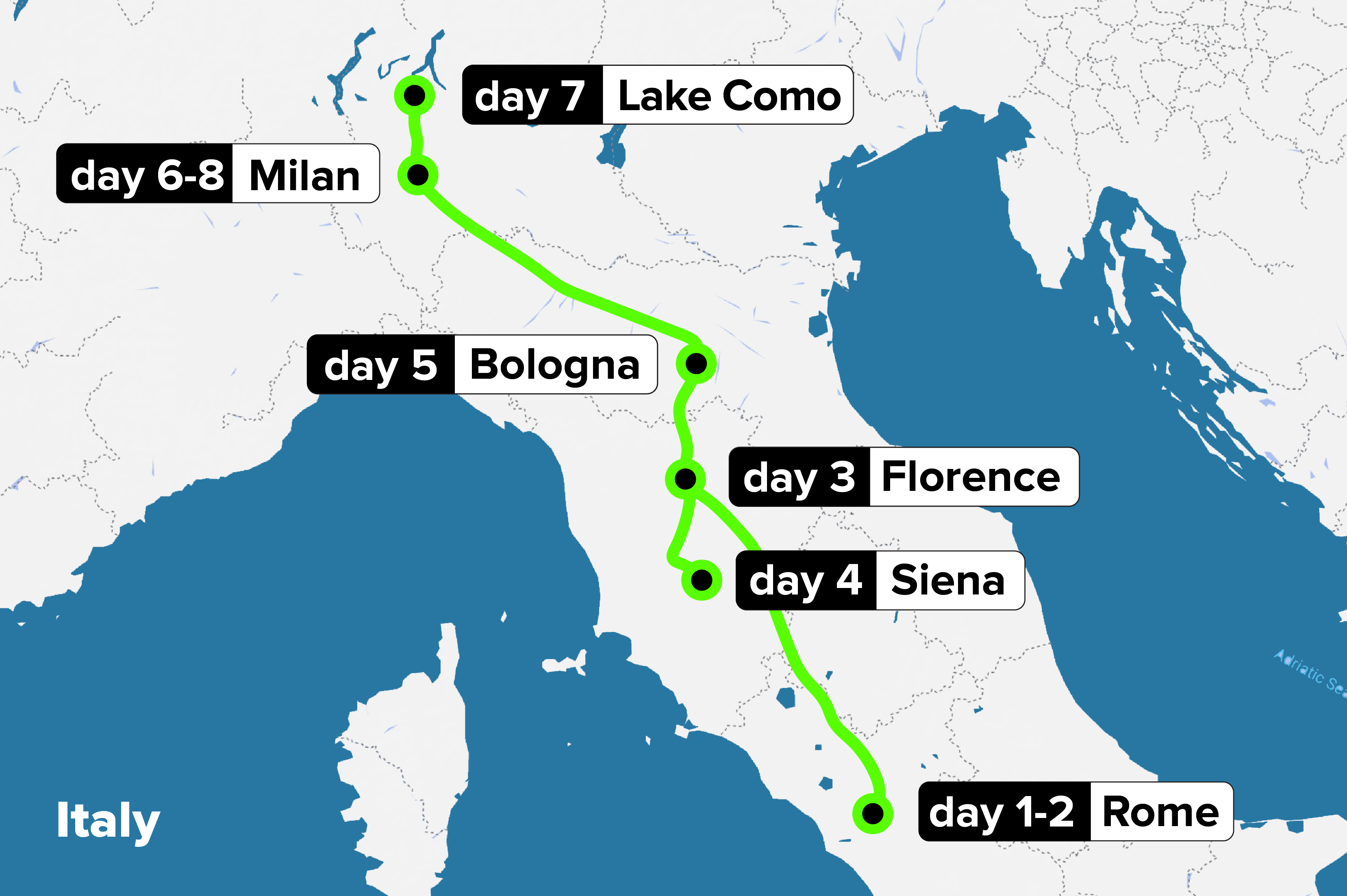 tourhub | Culture Trip | Classic Northern Italy by Train | ITA | Route Map