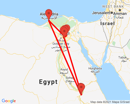 tourhub | Egypt Best Vacations | 6 Day Egypt Budget Tour: Cairo, Alexandria And Luxor | Tour Map