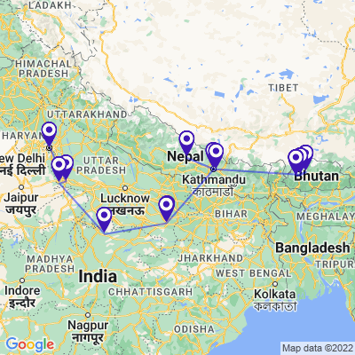 tourhub | Holidays At | India and Nepal with Bhutan | Tour Map