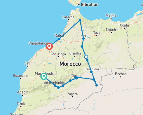 tourhub | Best Tours Morocco | Around Morocco Tour (Private Guided tour/ 4 Star Hotels) | Tour Map