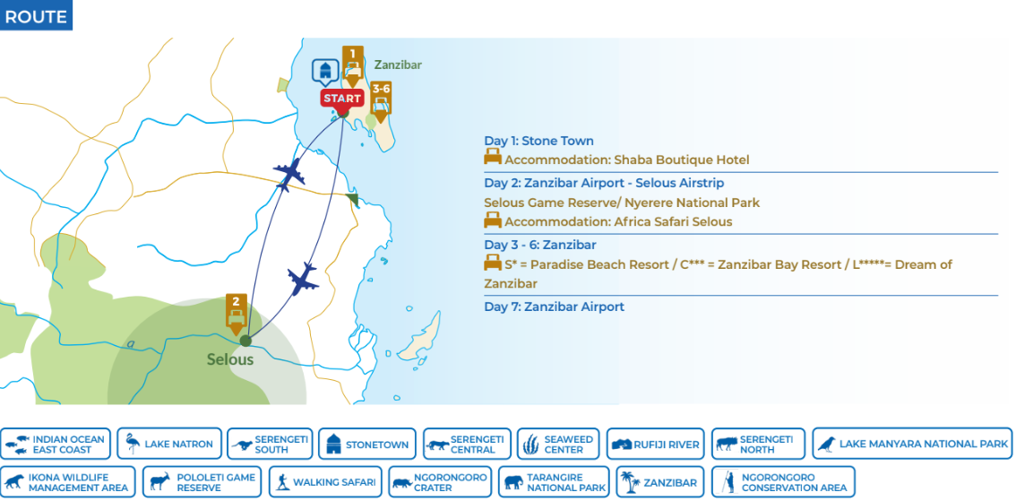 tourhub | Beach and Safari Holidays | Beach & Safari Holiday | Tour Map