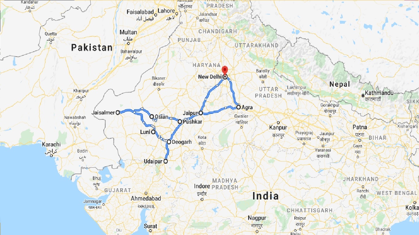 tourhub | UncleSam Holidays | Passage of Rajasthan | Tour Map